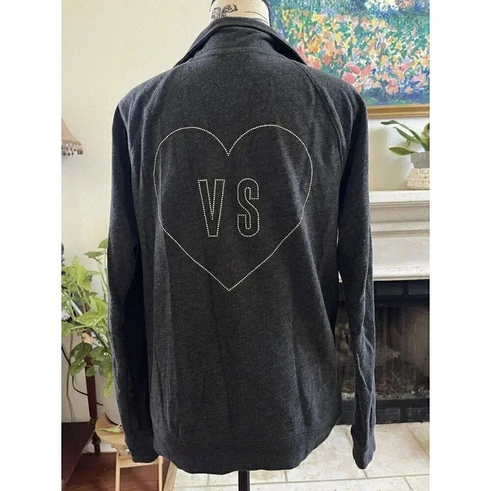 Victoria’s‎ Secret Rhinestone Heart 1/4 Zip Sweatshirt Grey S/P